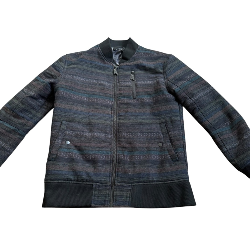 Black Scale Bomber Jacket Aztec Southwest Tribal Polyester Mens Sz Medium